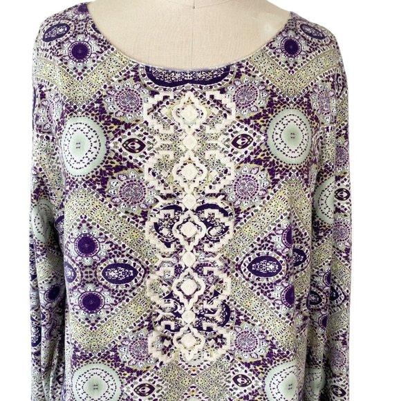 Sundance Catalog Veda Embroidered Front Top XL Cable Knit Cuff Tile Print - Picture 5 of 10